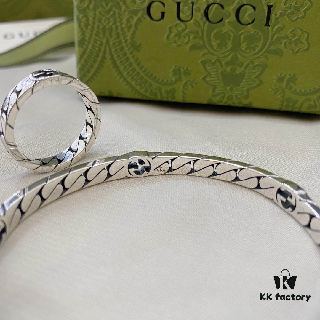 Gucci New Arrival 925 Sterling Silver Interlocking Double G Bracelet Ring