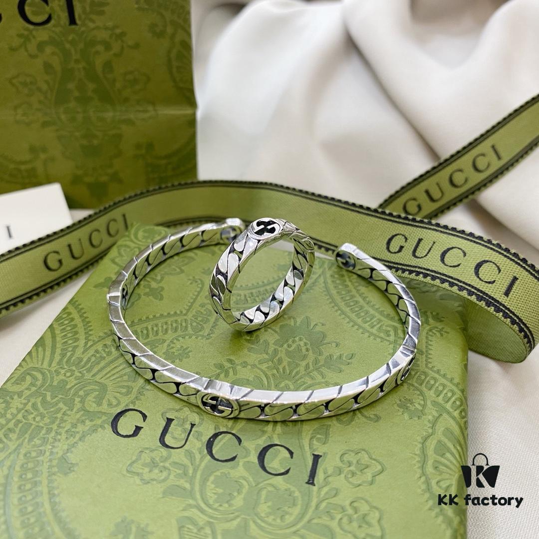 Gucci New Arrival 925 Sterling Silver Interlocking Double G Bracelet Ring
