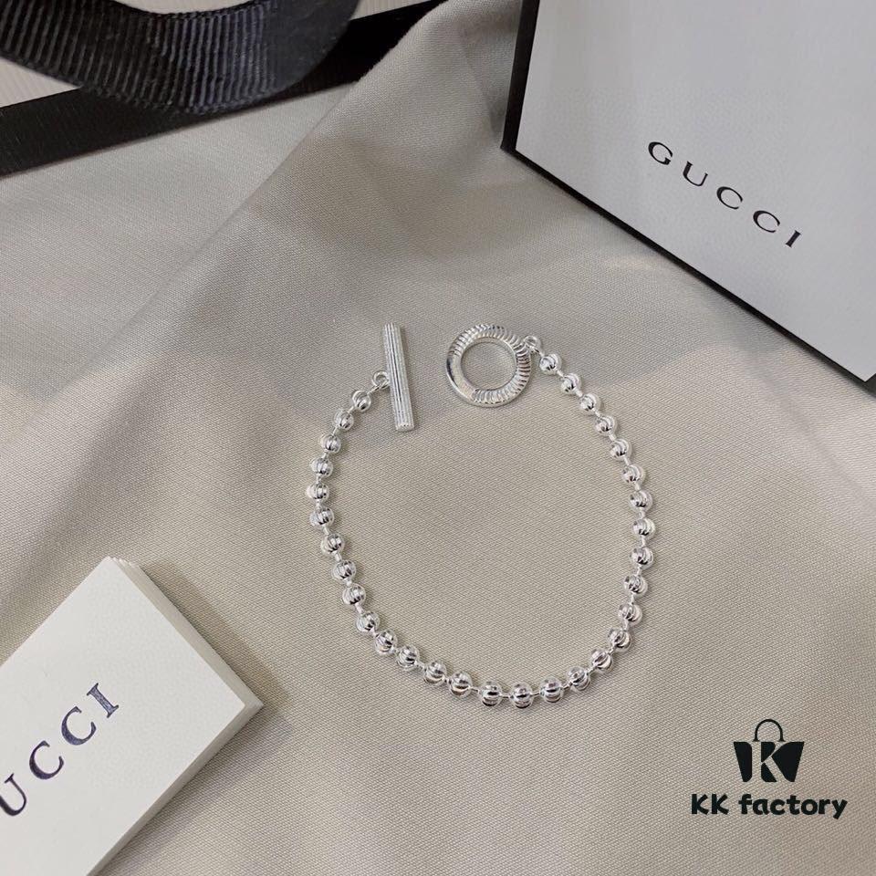 Gucci 925 Sterling Silver Beaded Engraved Bracelet