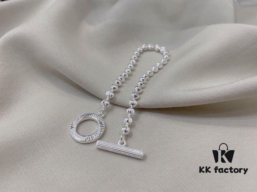 Gucci 925 Sterling Silver Beaded Engraved Bracelet