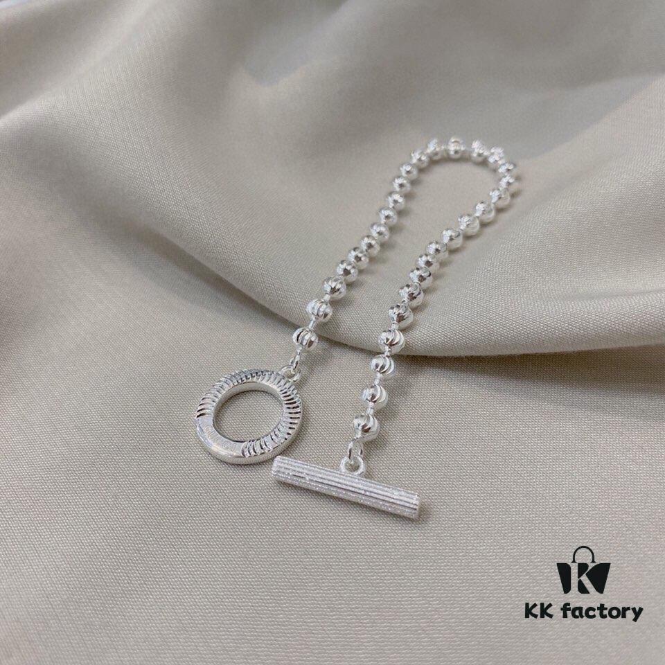 Gucci 925 Sterling Silver Beaded Engraved Bracelet