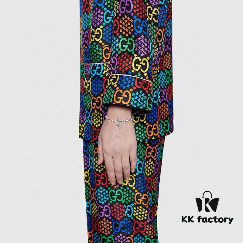 Gucci 925 Sterling Silver Beaded Engraved Bracelet