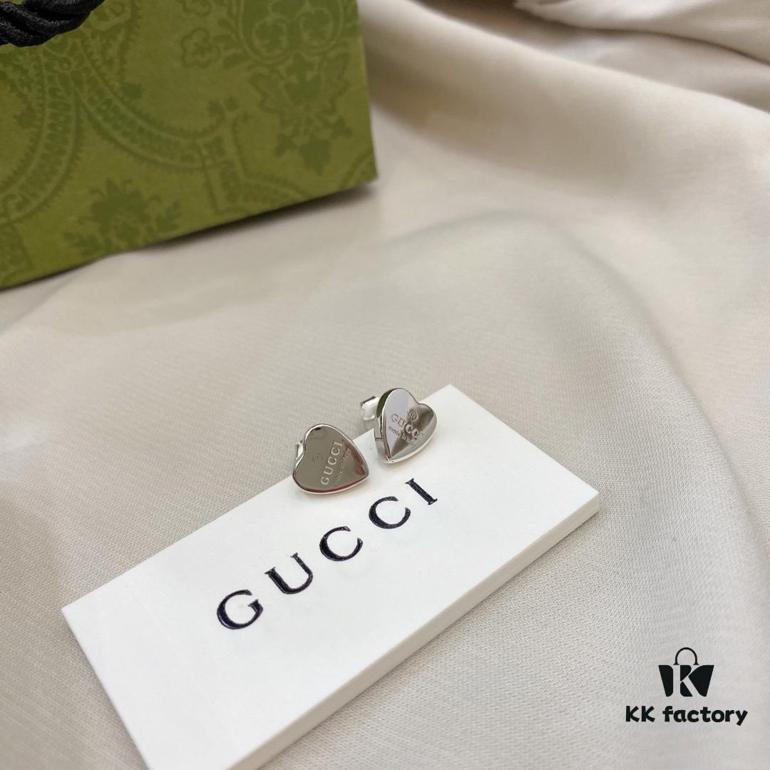 Gucci Logo 925 Sterling Silver Heart Stud Earrings