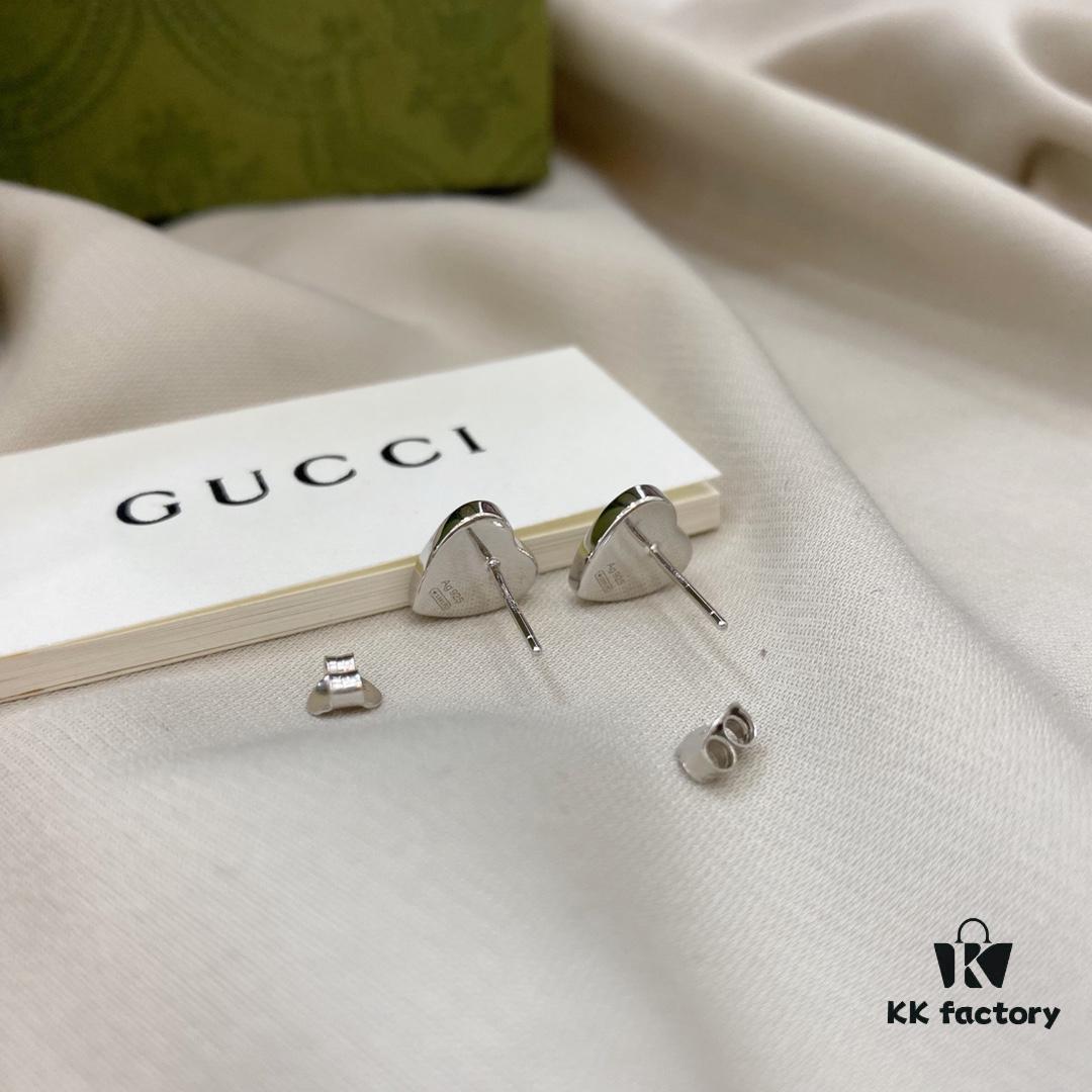 Gucci Logo 925 Sterling Silver Heart Stud Earrings