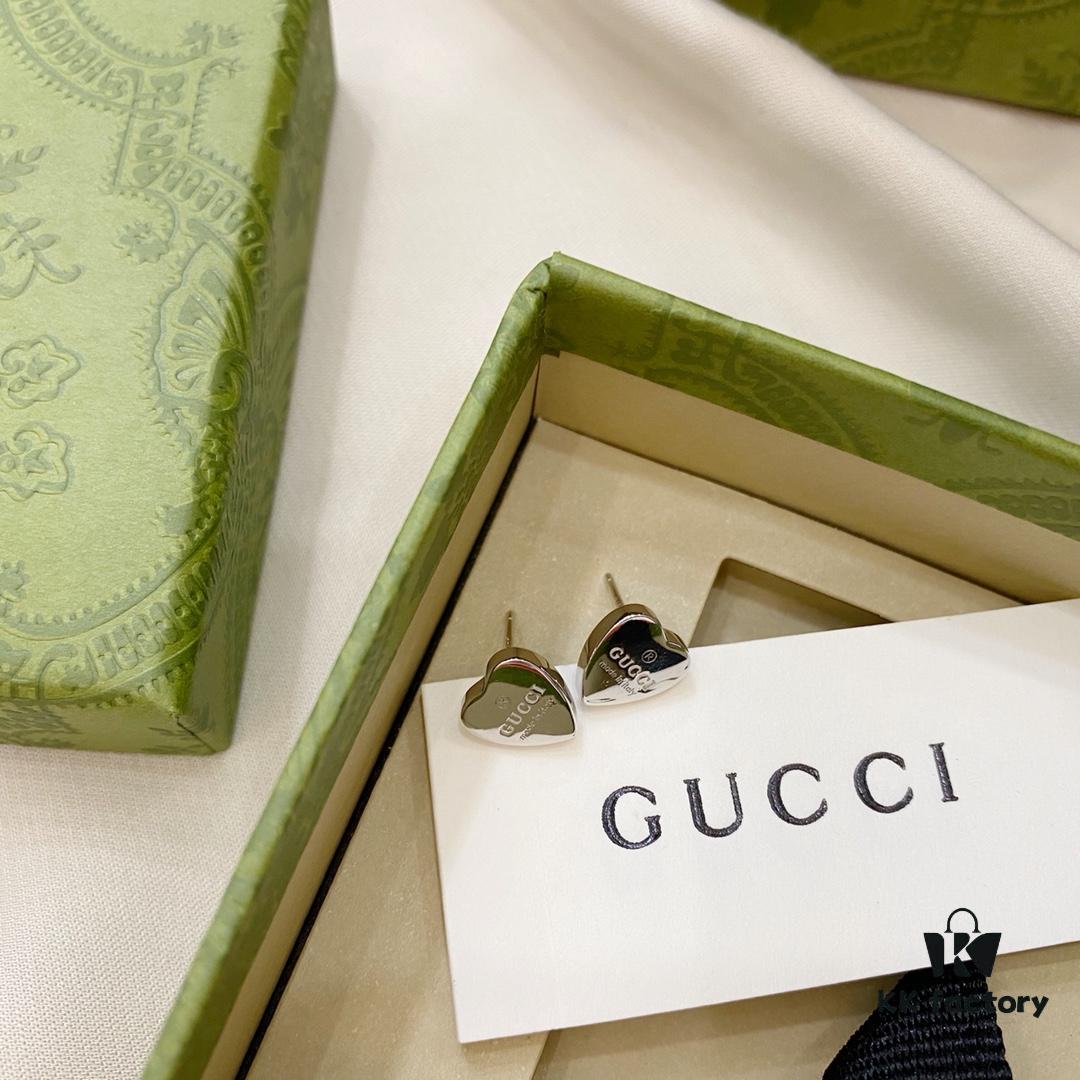 Gucci Logo 925 Sterling Silver Heart Stud Earrings