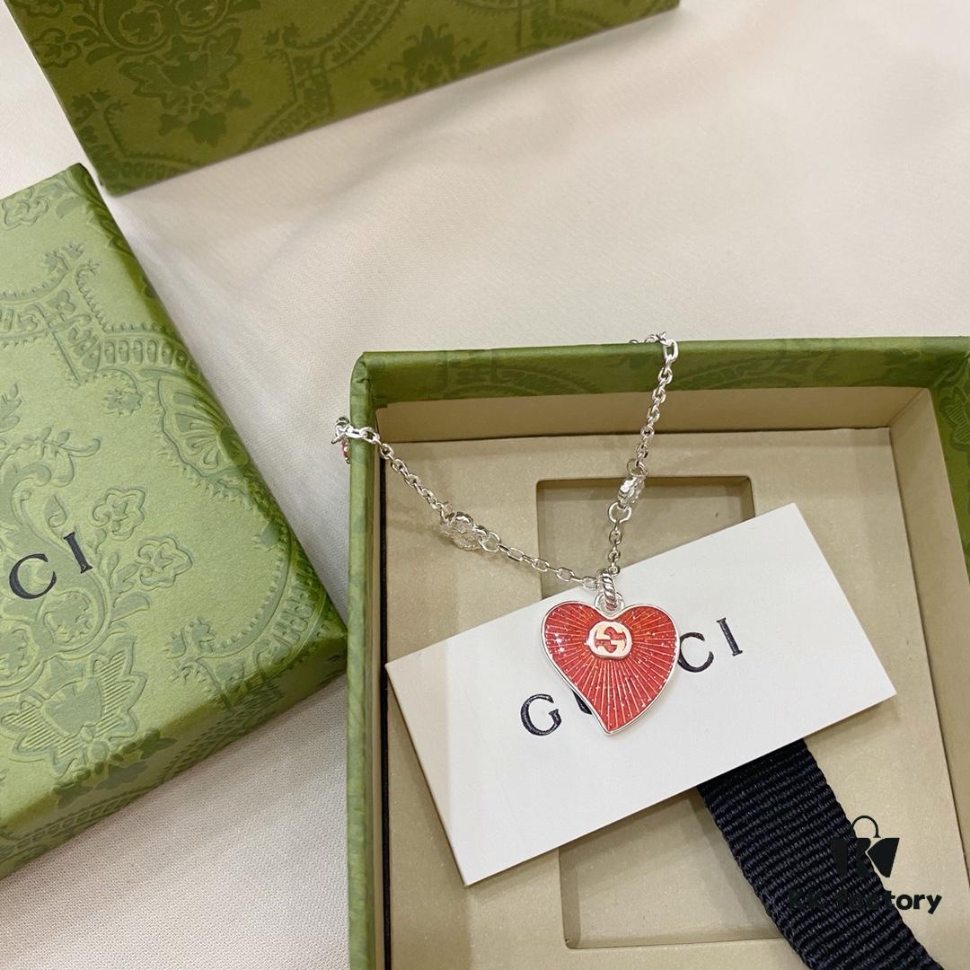 Gucci Gucci 925 Sterling Silver Interlocking Double G Red Enamel Heart Bracelet