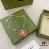 Gucci Gucci 925 Sterling Silver Interlocking Double G Red Enamel Heart Bracelet