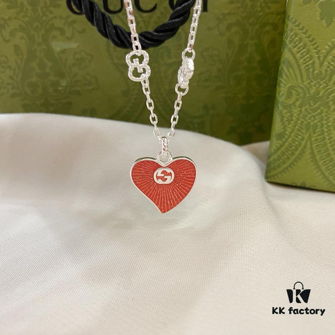 Gucci Gucci 925 Sterling Silver Interlocking Double G Red Enamel Heart Bracelet