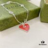 Gucci Gucci 925 Sterling Silver Interlocking Double G Red Enamel Heart Bracelet
