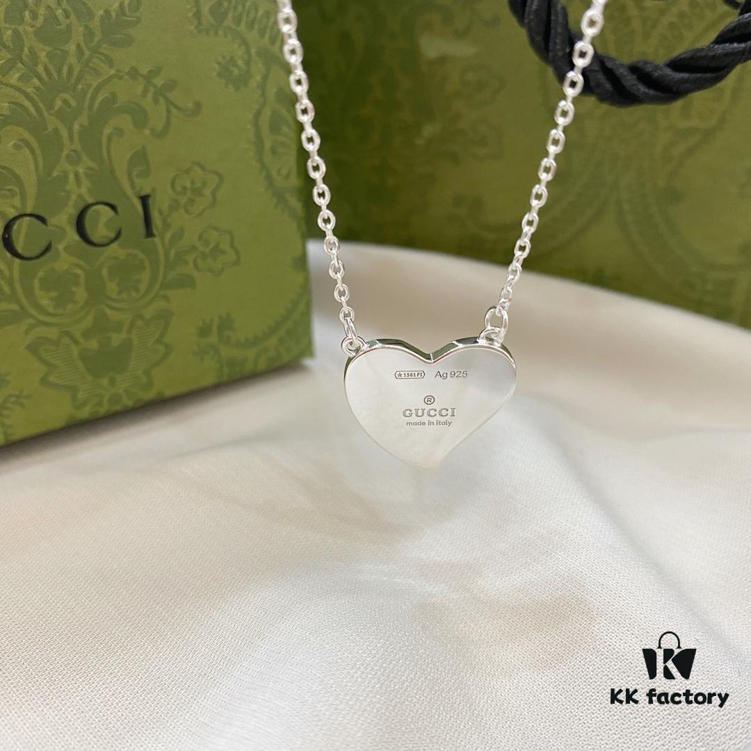 Gucci Gucci 925 Sterling Silver Interlocking Double G Red Enamel Heart Pendant Necklace