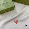 Gucci Gucci 925 Sterling Silver Interlocking Double G Red Enamel Heart Pendant Necklace
