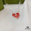 Gucci Gucci 925 Sterling Silver Interlocking Double G Red Enamel Heart Pendant Necklace