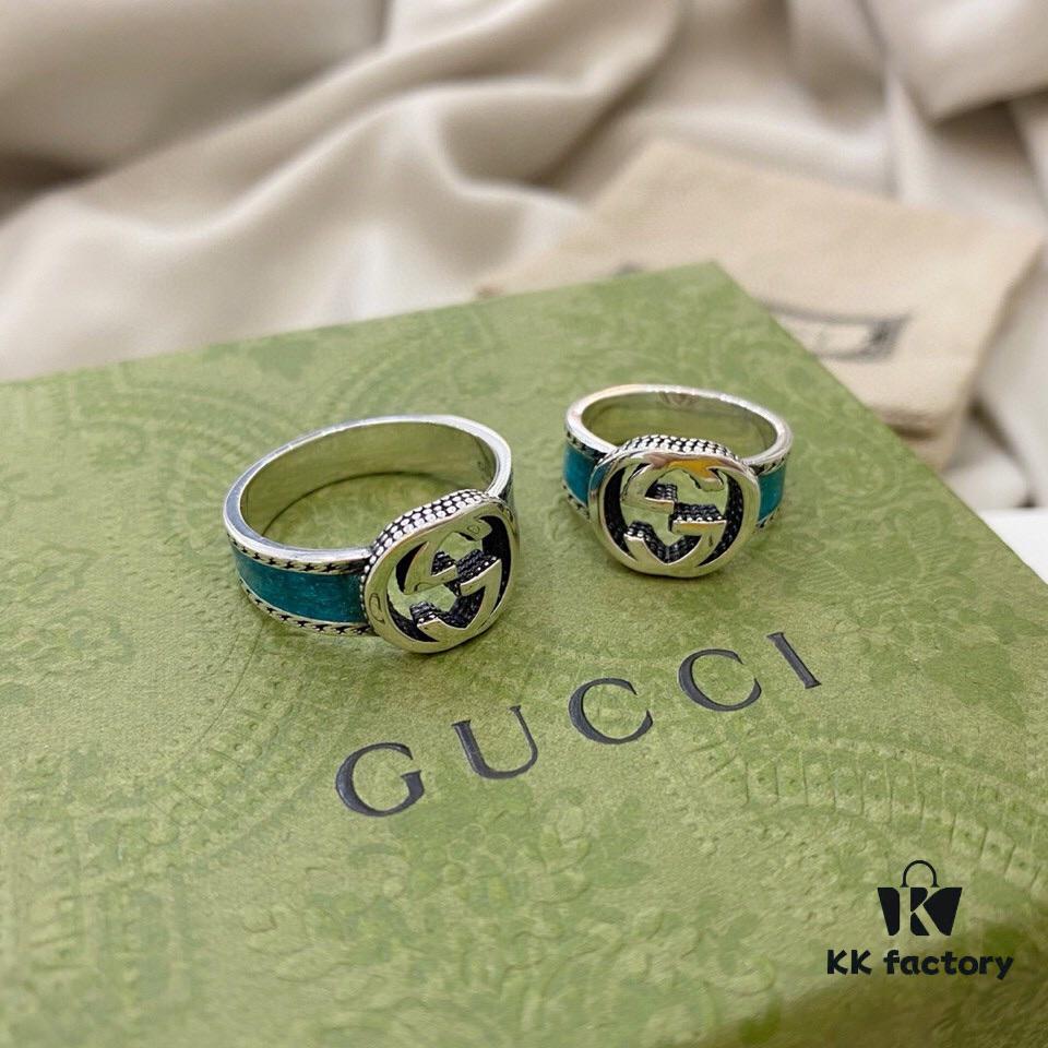 Gucci Gucci 925 Sterling Silver Interlocking Double G Enamel Ring