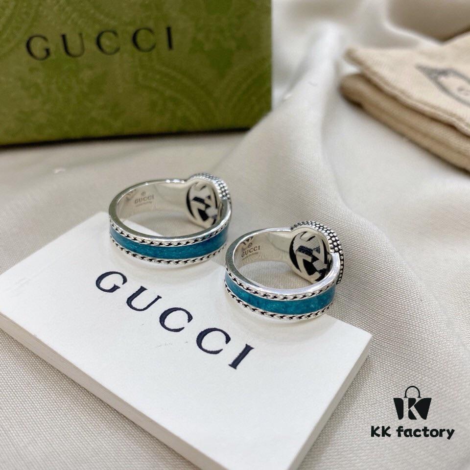 Gucci Gucci 925 Sterling Silver Interlocking Double G Enamel Ring