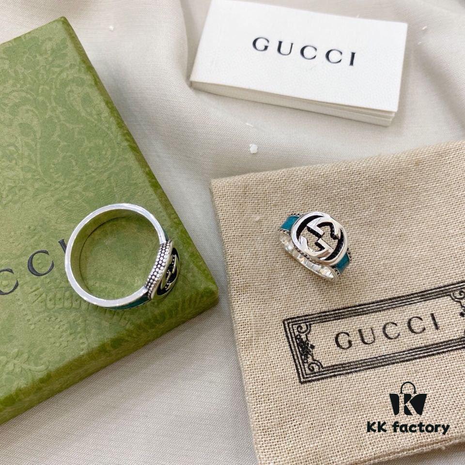 Gucci Gucci 925 Sterling Silver Interlocking Double G Enamel Ring