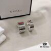 Gucci 925 Sterling Silver Red and Green Diamond Checkered Pattern Couple Ring