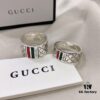 Gucci 925 Sterling Silver Red and Green Diamond Checkered Pattern Couple Ring