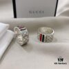 Gucci 925 Sterling Silver Red and Green Diamond Checkered Pattern Couple Ring