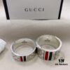 Gucci 925 Sterling Silver Red and Green Diamond Checkered Pattern Couple Ring