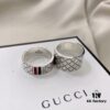 Gucci 925 Sterling Silver Red and Green Diamond Checkered Pattern Couple Ring