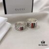 Gucci 925 Sterling Silver Red and Green Diamond Checkered Pattern Couple Ring