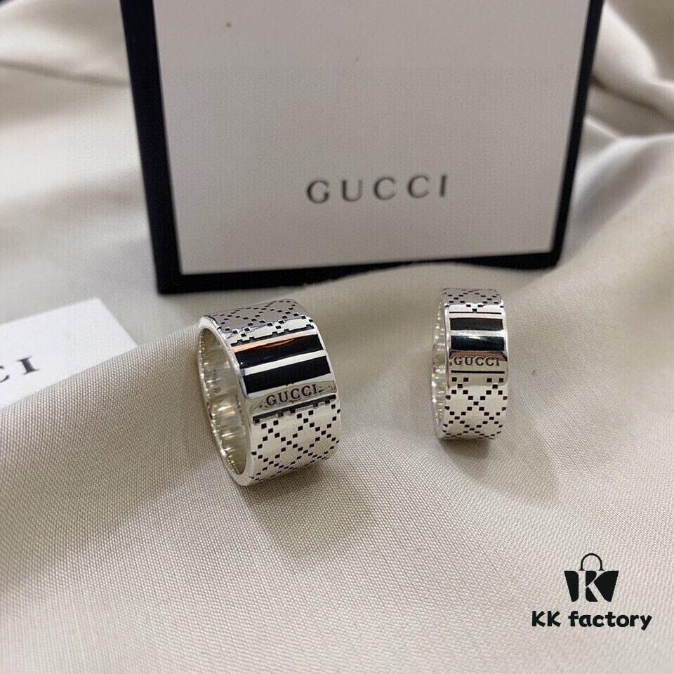 Gucci 925 Sterling Silver Black Diamond Quilted Couple's Ring
