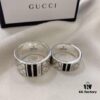 Gucci 925 Sterling Silver Black Diamond Quilted Couple's Ring