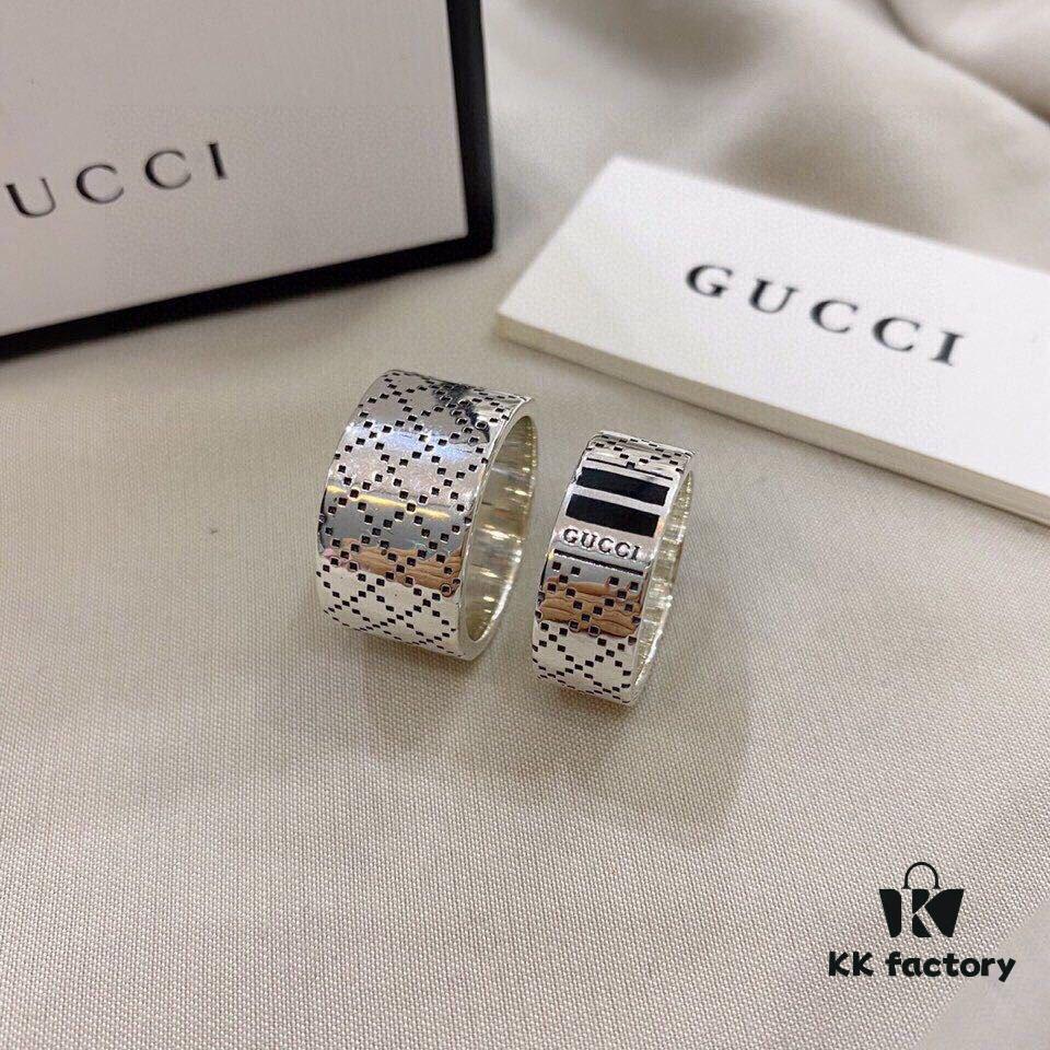 Gucci 925 Sterling Silver Black Diamond Quilted Couple's Ring