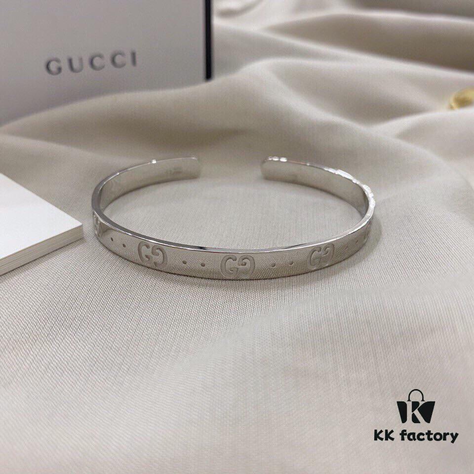 Gucci 925 Sterling Silver Double G Bracelet in White and Yellow Gold Tone