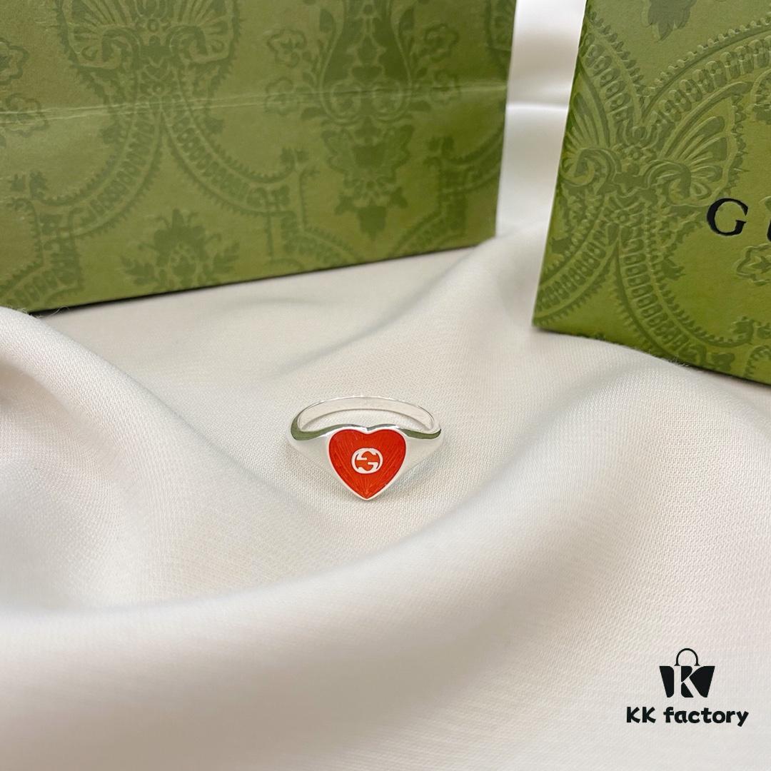 Gucci Gucci 925 Sterling Silver Double G Enamel Red Heart Ring