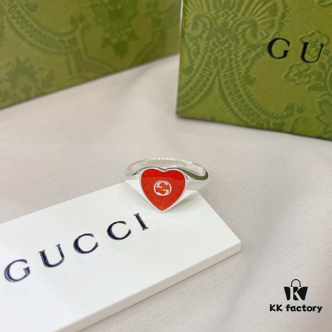 Gucci Gucci 925 Sterling Silver Double G Enamel Red Heart Ring