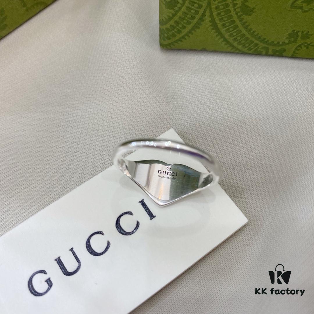 Gucci Gucci 925 Sterling Silver Double G Enamel Red Heart Ring