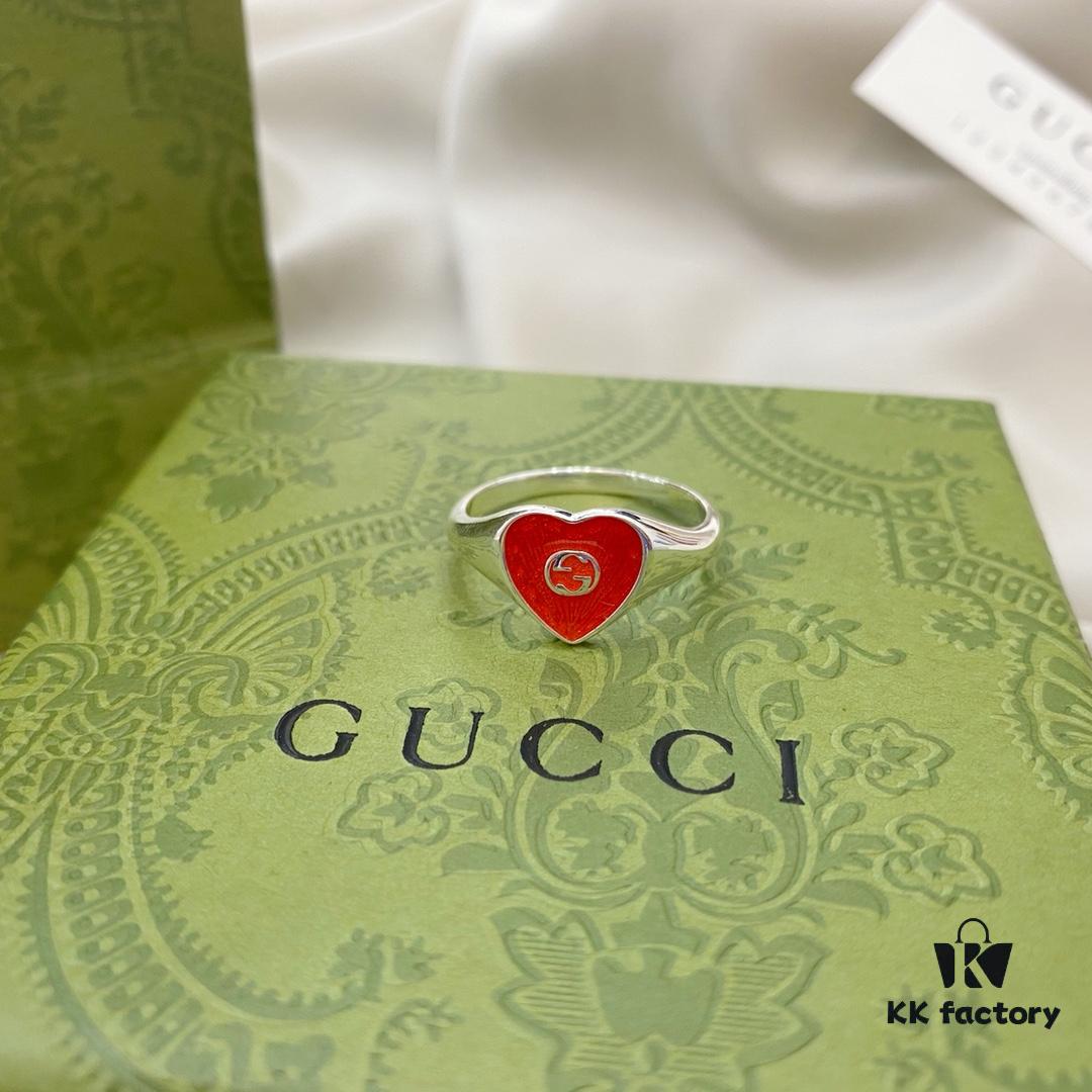Gucci Gucci 925 Sterling Silver Double G Enamel Red Heart Ring
