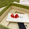 Gucci Gucci 925 Sterling Silver Double G Enamel Red Heart Stud Earrings