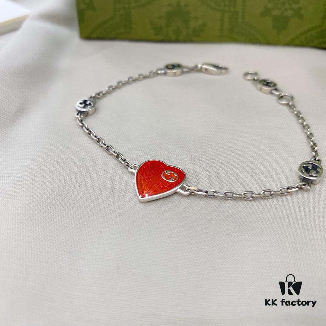 Gucci Gucci 925 Sterling Silver Interlocking Double G Enamel Red Bracelet