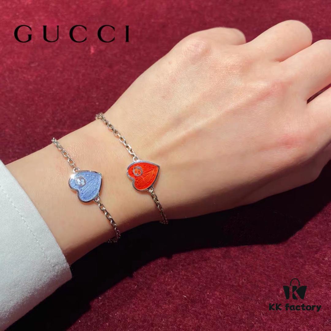 Gucci Gucci 925 Sterling Silver Interlocking Double G Enamel Red Bracelet