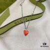 Gucci Gucci 925 Sterling Silver Interlocking Double G Enamel Red Heart Pendant Necklace