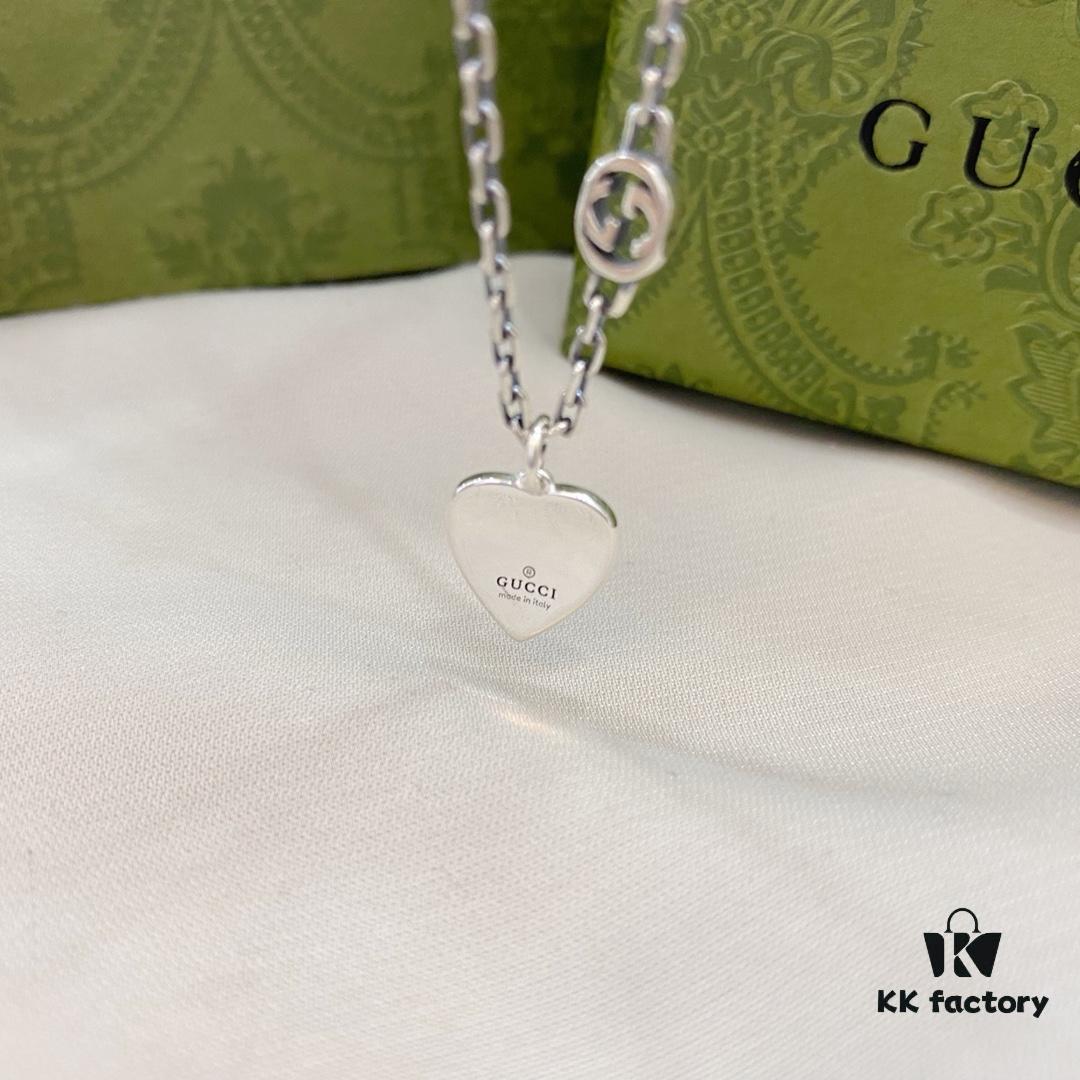 Gucci Gucci 925 Sterling Silver Interlocking Double G Enamel Red Heart Pendant Necklace