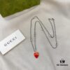 Gucci Gucci 925 Sterling Silver Interlocking Double G Enamel Red Heart Pendant Necklace