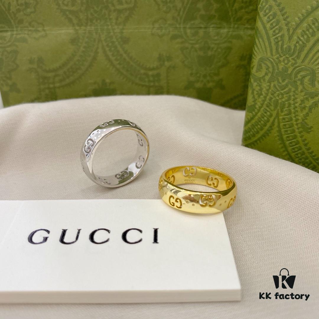 Gucci 925 Sterling Silver Double G Openwork Couple Ring