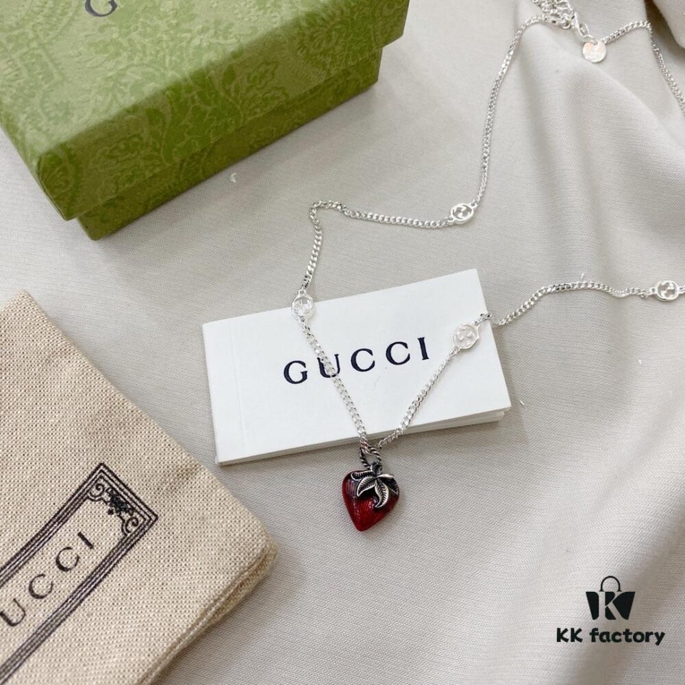 Gucci Gucci 925 Sterling Silver Double G Strawberry Necklace