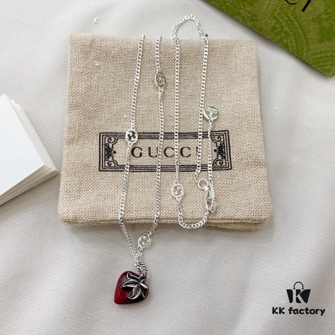 Gucci Gucci 925 Sterling Silver Double G Strawberry Necklace
