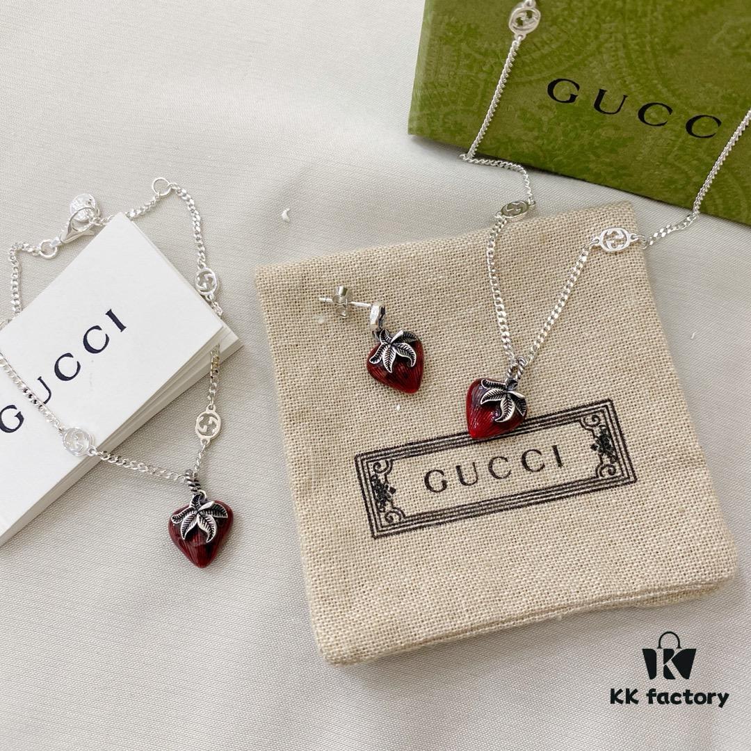 Gucci Gucci 925 Sterling Silver Double G Strawberry Necklace