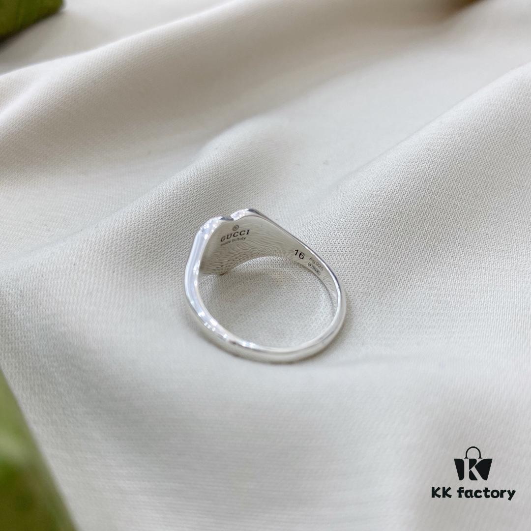 Gucci Gucci 925 Sterling Silver Double G Enamel Light Blue Heart Ring