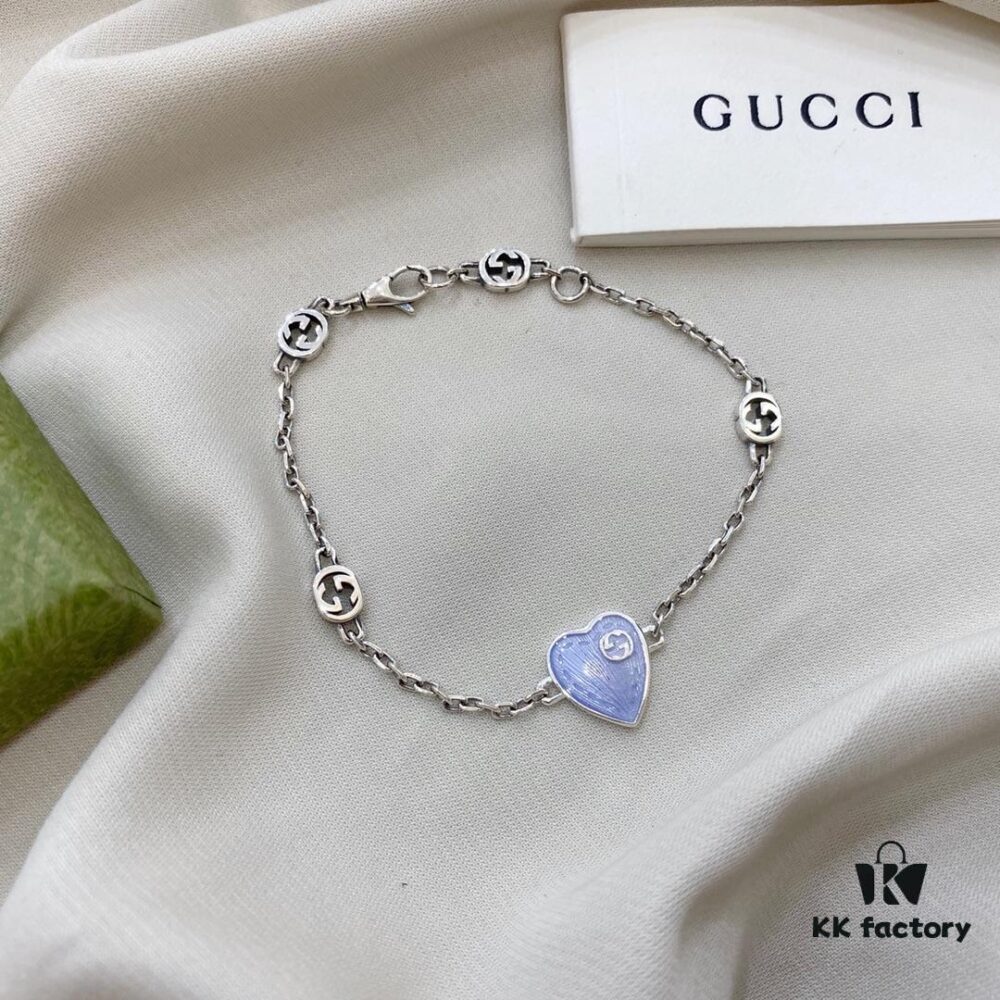 Gucci Gucci 925 Sterling Silver Interlocking Double G Enamel Light Blue Bracelet