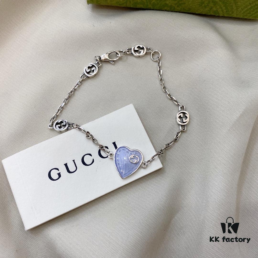 Gucci Gucci 925 Sterling Silver Interlocking Double G Enamel Light Blue Bracelet