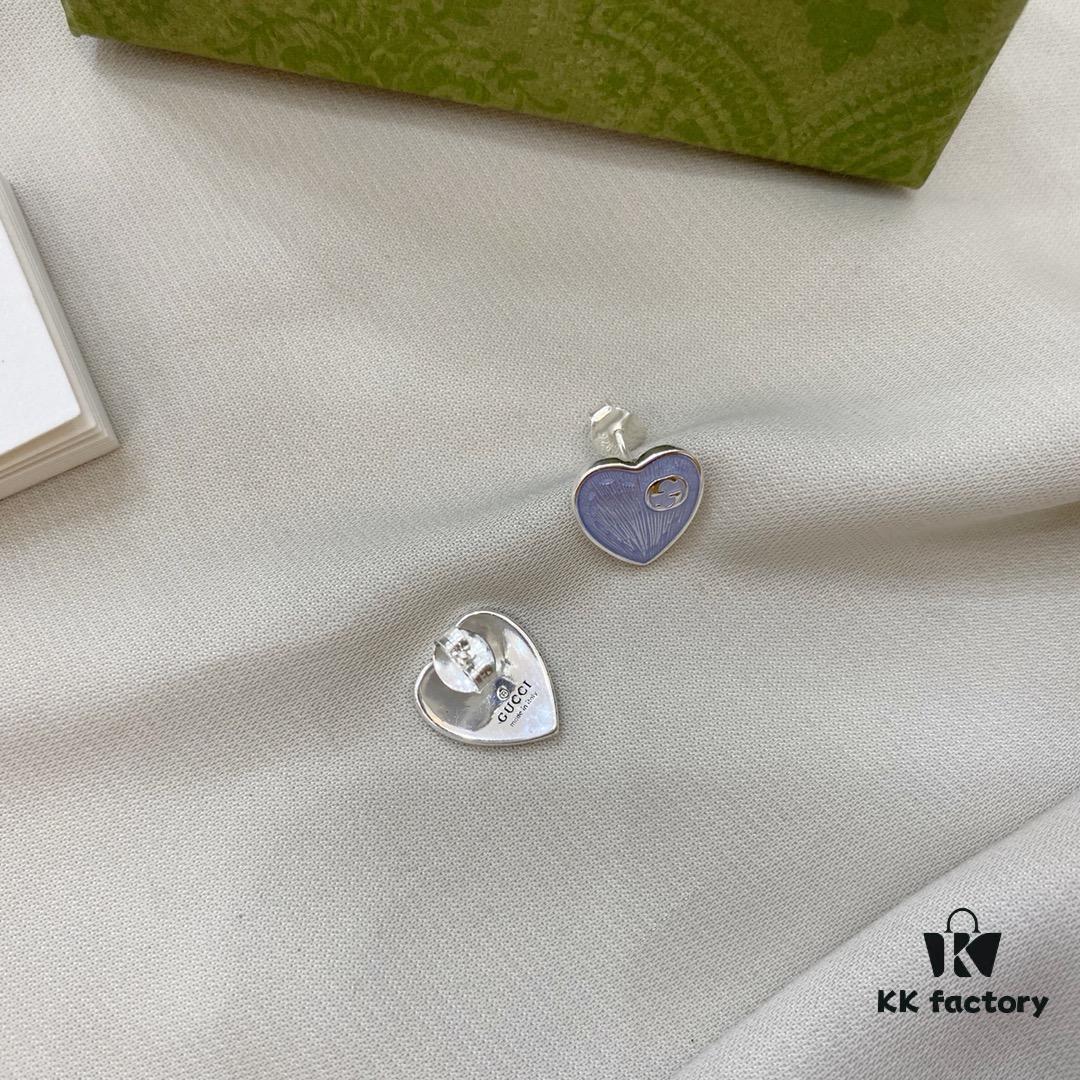 Gucci Gucci 925 Sterling Silver Double G Enamel Light Blue Heart Stud Earrings