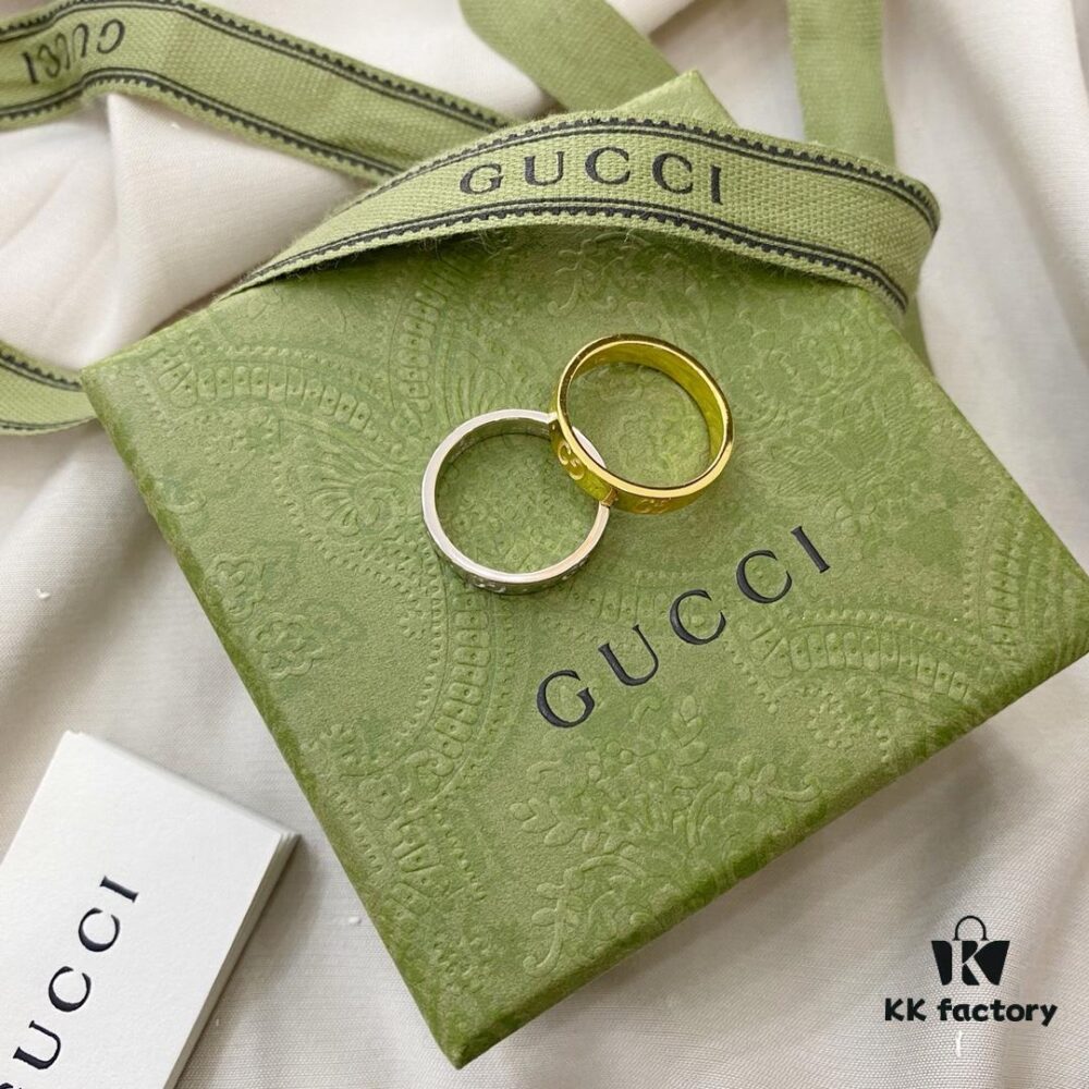 Gucci Gucci 925 Sterling Silver Icon Series Platinum 18K Double G Narrow Ring