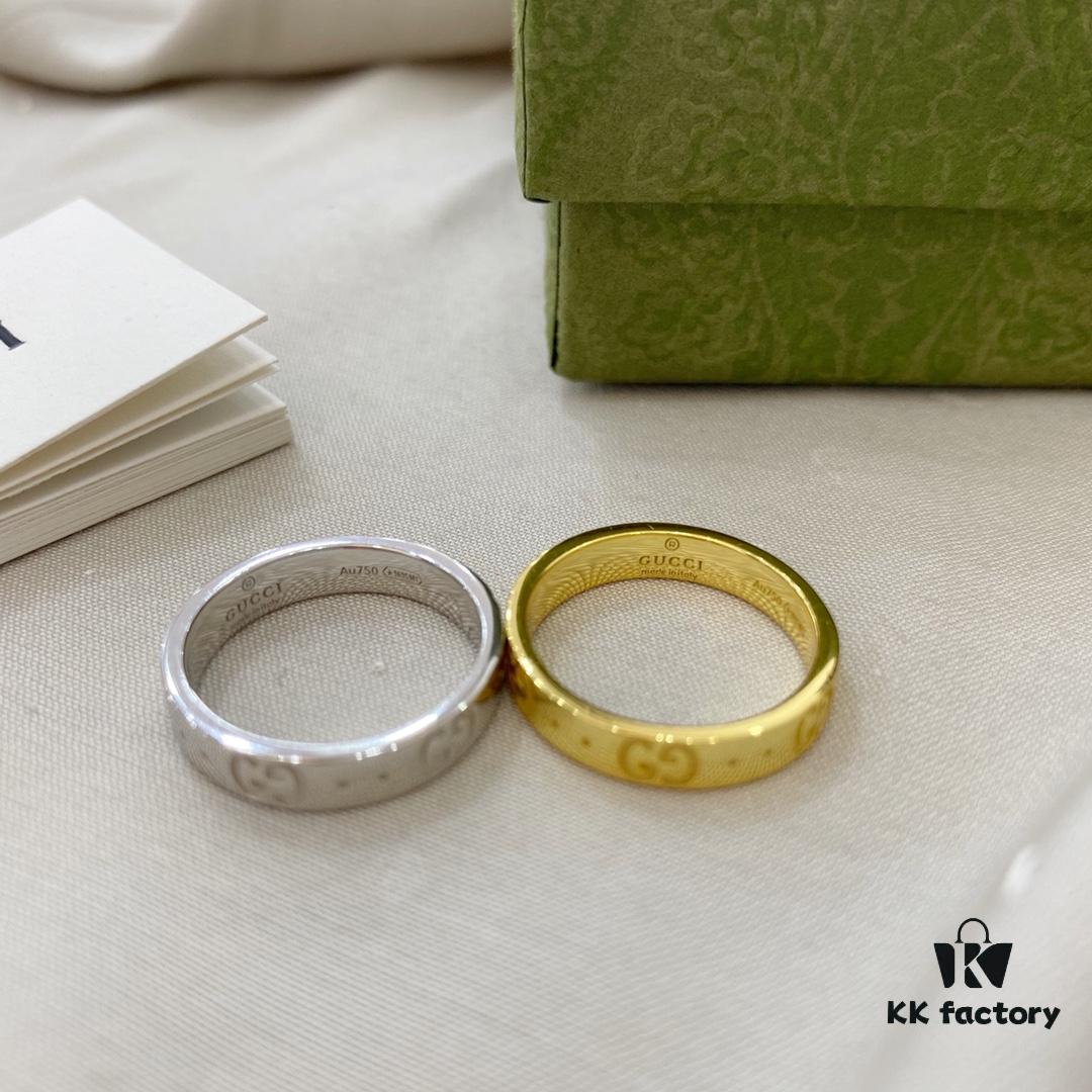 Gucci Gucci 925 Sterling Silver Icon Series Platinum 18K Double G Narrow Ring