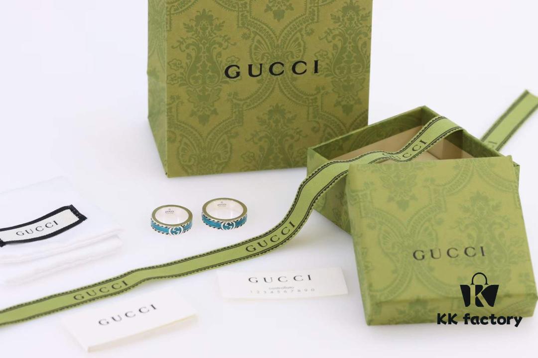 Qixi Gift Selection 💜 Gucci Retro Style Double G Green Enamel Couple Ring